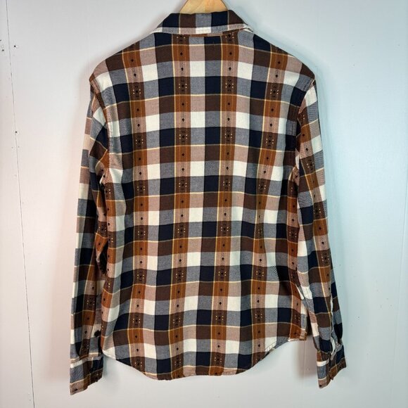 Frye Flannel Shirt Small Brown Plaid Long Sleeve Button-Up Cotton Men's - Picture 5 of 9